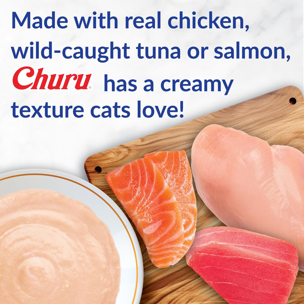 INABA Churu Cat Treats, Lickable, Squeezable Creamy Purée Cat Treat with Green Tea Extract & Taurine, 0.5 Ounces Each (Pack of 50)