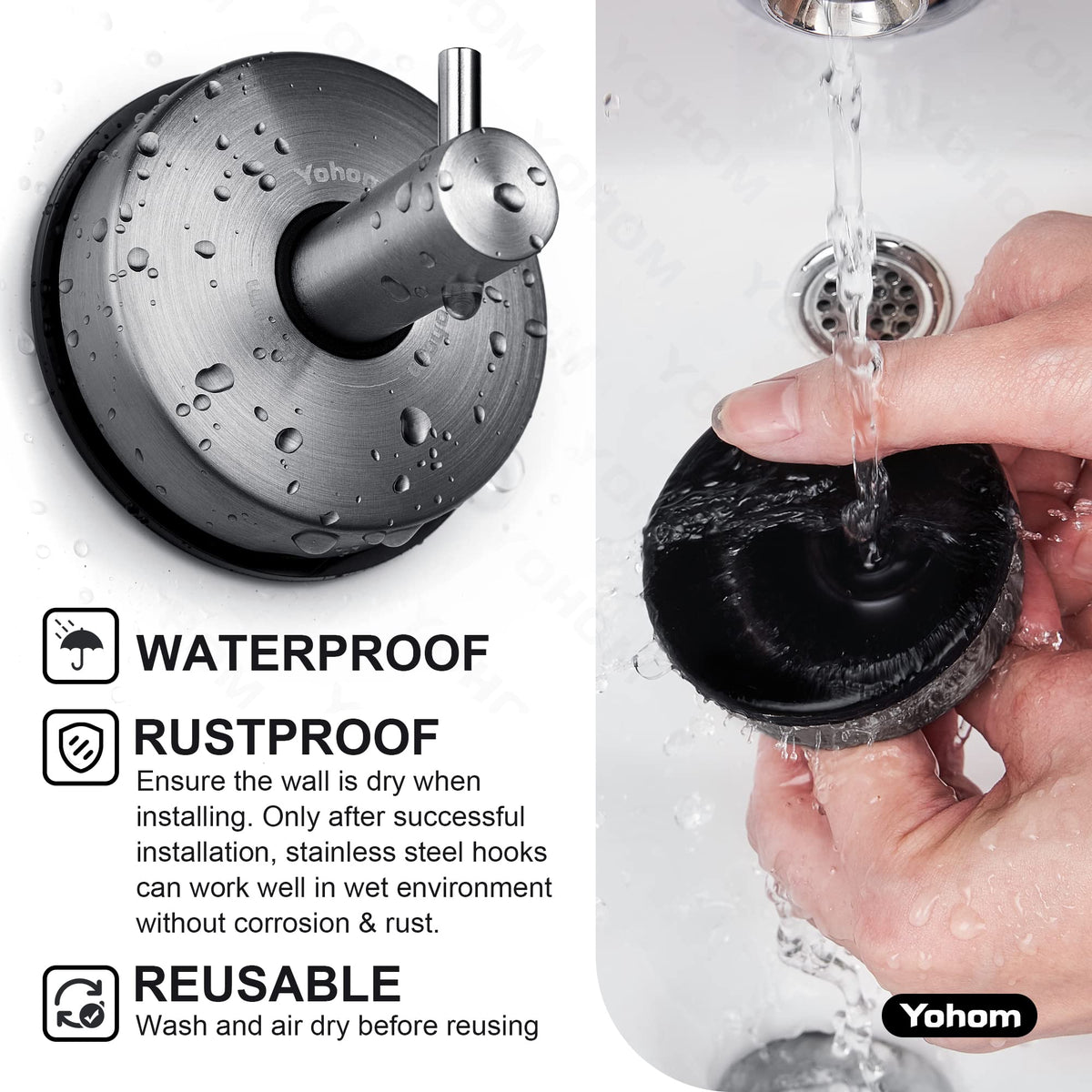YOHOM Suction Cup Hooks - 2 Black view 2