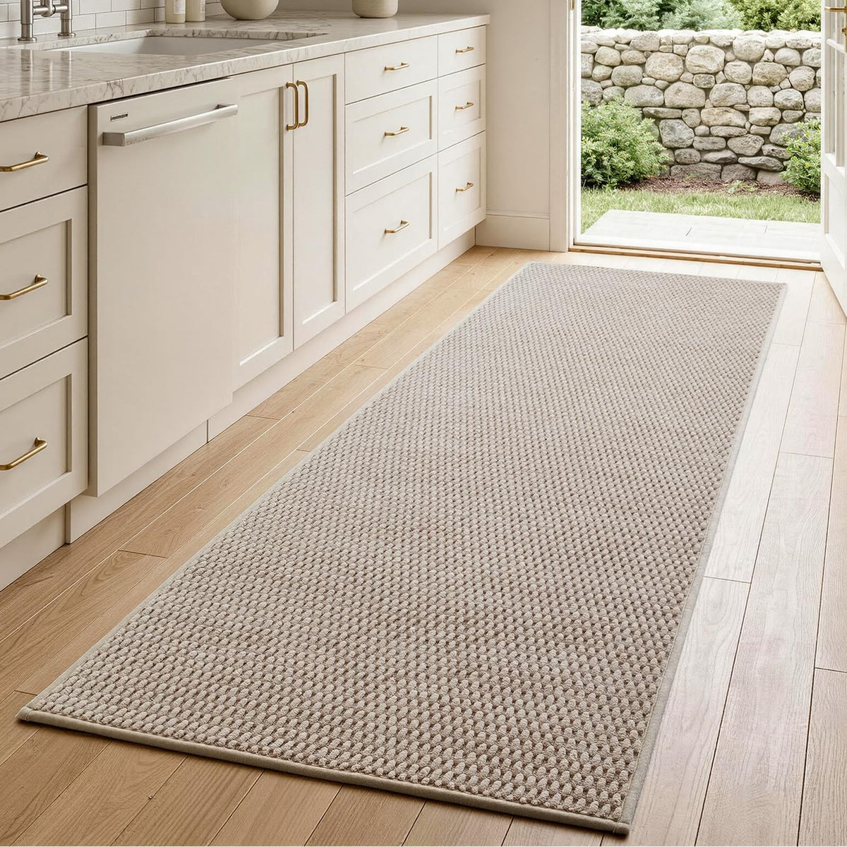 Sunfly Runner Rug with Non Slip Rubber Backing - Beige / 2' x 5' (Rectangular) view 2