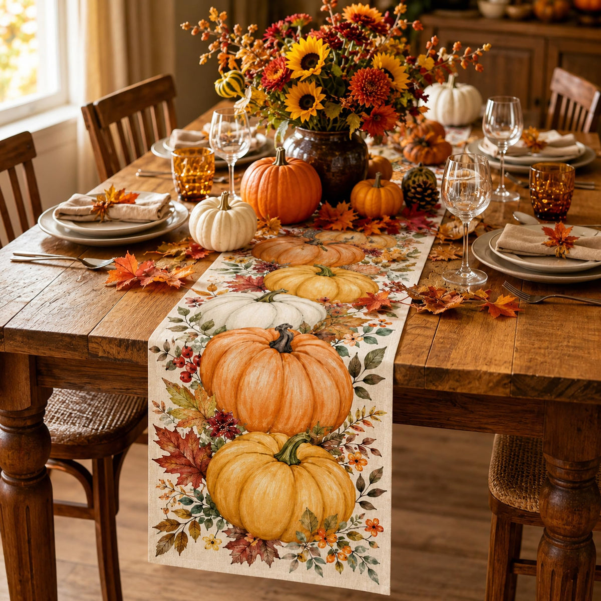 13 x 60 Table Runner for Holiday and Farmhouse Kitchen Decor - Fall Big Pumpkin view 6