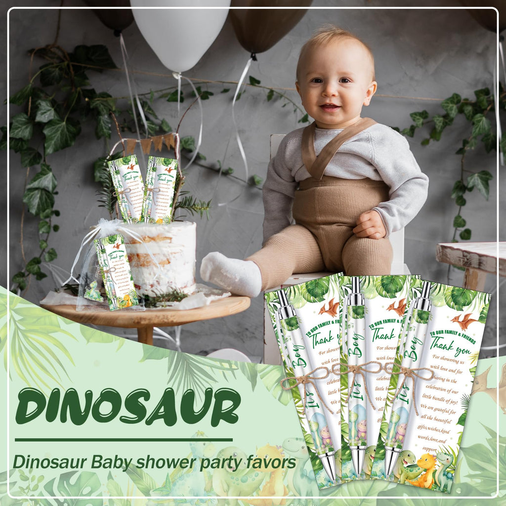 EYNDYN 145 Pieces Baby Shower Favors Ballpoint Pens and Keychains Gifts Bulk Retractable Pens Gender Reveal Cards Souvenirs - 36 / Dinosaur view 4