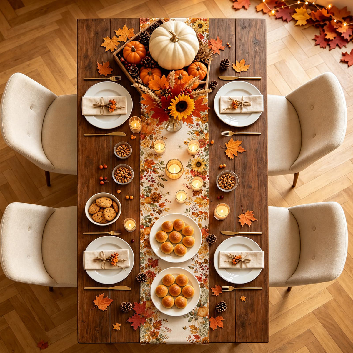 Bigwish Table Runner Holiday Decor - Fall Pumpkin Maple / 13''x90'' view 4