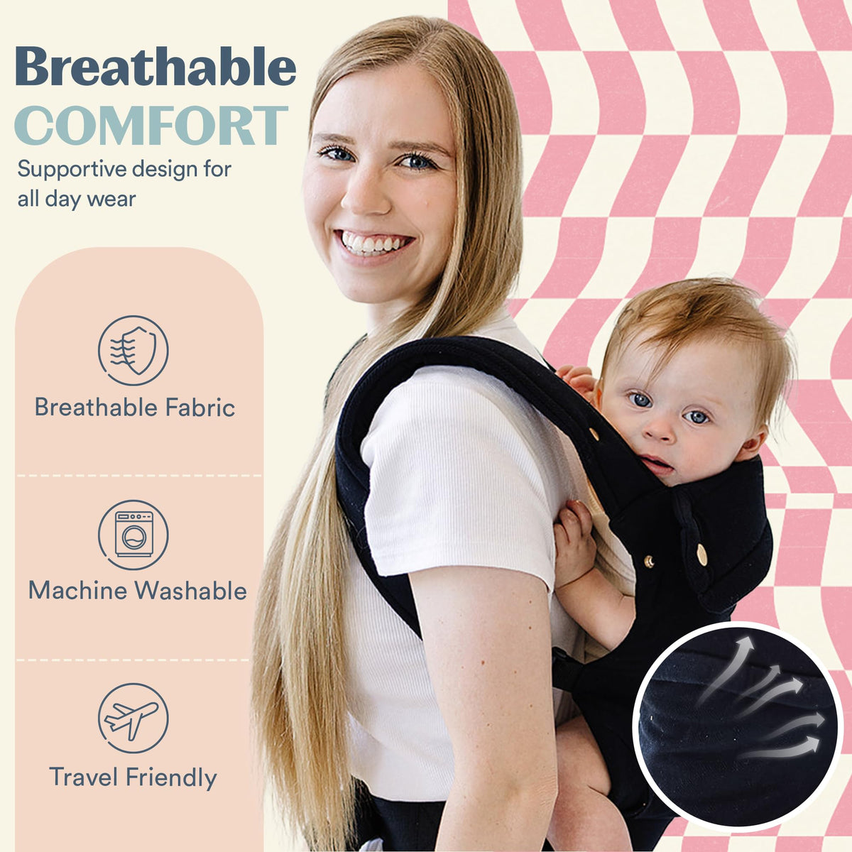 Ergonomic Hip-Healthy Baby Carrier, Front and Back Carry, 7-35 lbs - Black view 6