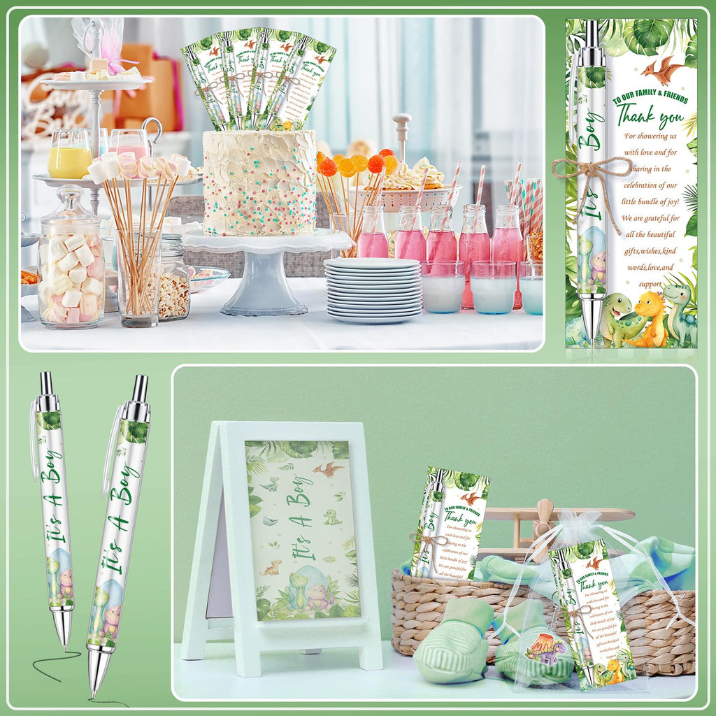 EYNDYN 145 Pieces Baby Shower Favors Ballpoint Pens and Keychains Gifts Bulk Retractable Pens Gender Reveal Cards Souvenirs - 36 / Dinosaur view 5