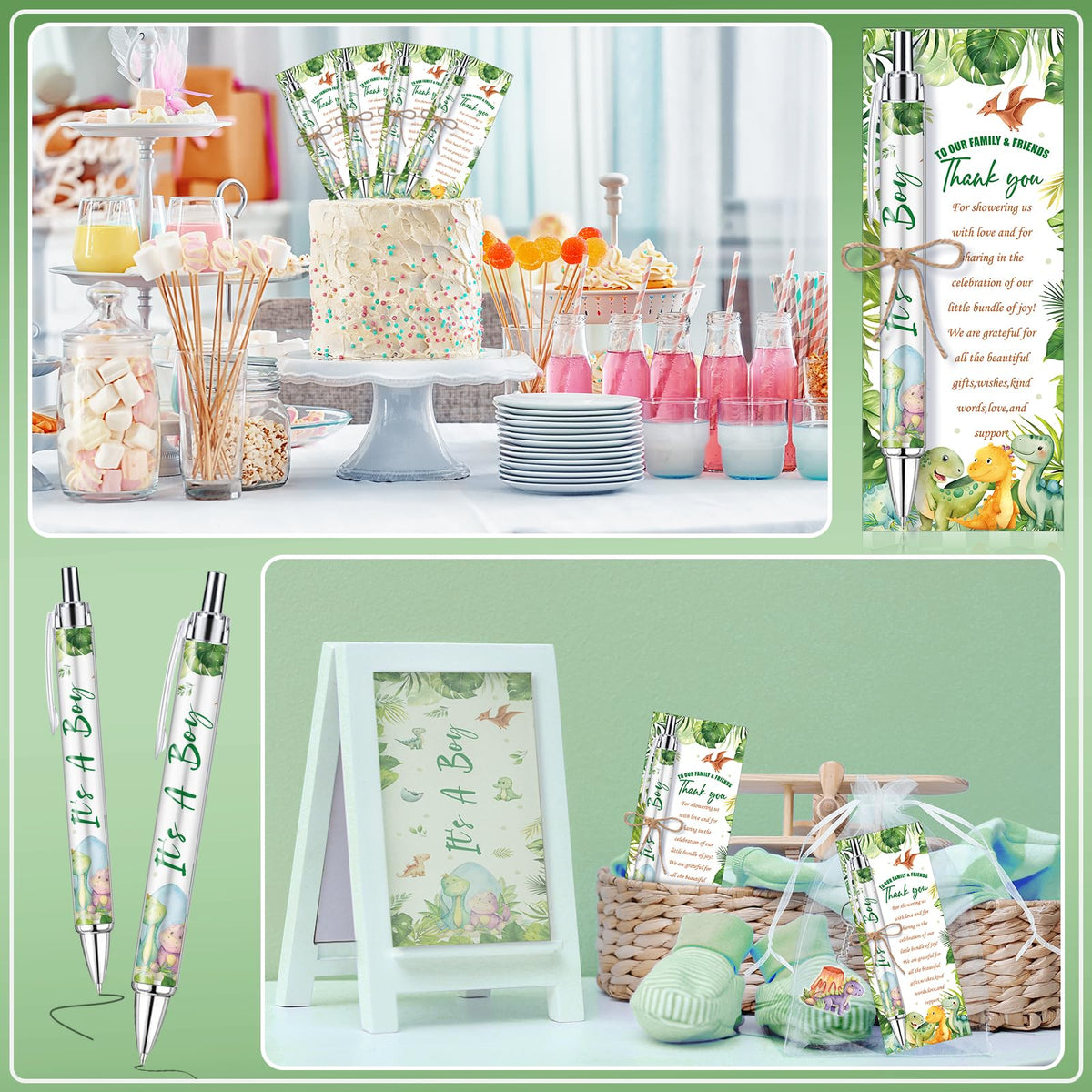 EYNDYN 145 Pieces Baby Shower Favors Ballpoint Pens and Keychains Gifts Bulk Retractable Pens Gender Reveal Cards Souvenirs - 36 / Dinosaur view 5