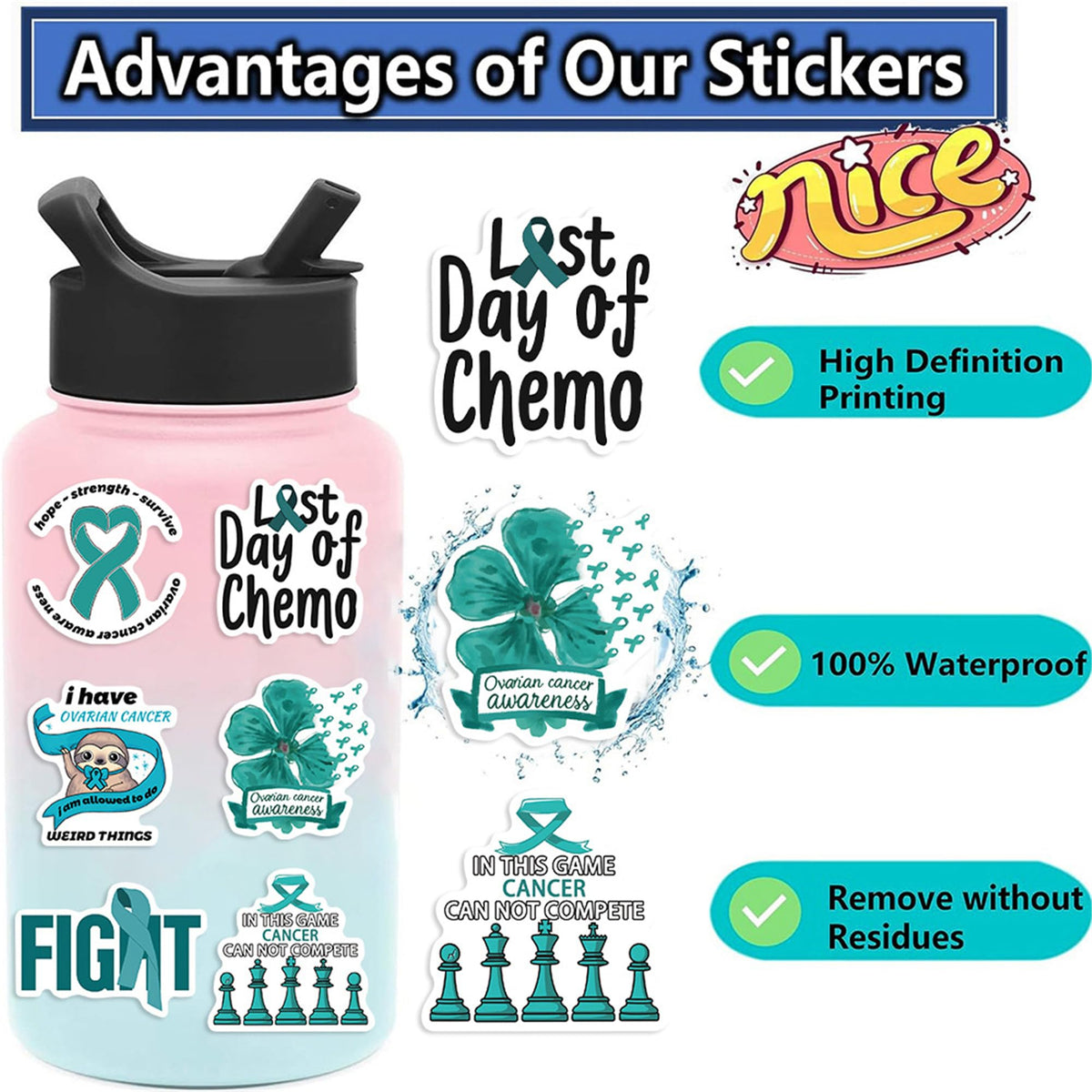 Love and Care Ovarian Cancer Patient Stickers,50PCs,Ovarian Cancer Festival Laptop Decals (additional view 3)
