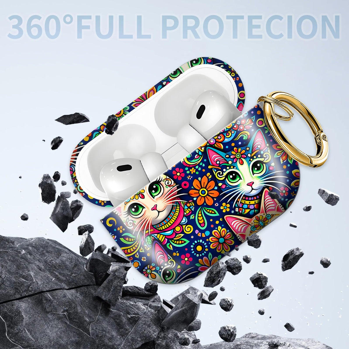 Compatible with AirPod PRO 3 2025 Shockproof Drop-Proof Wireless Earbuds Case with Keychain - Flower bed cat view 5