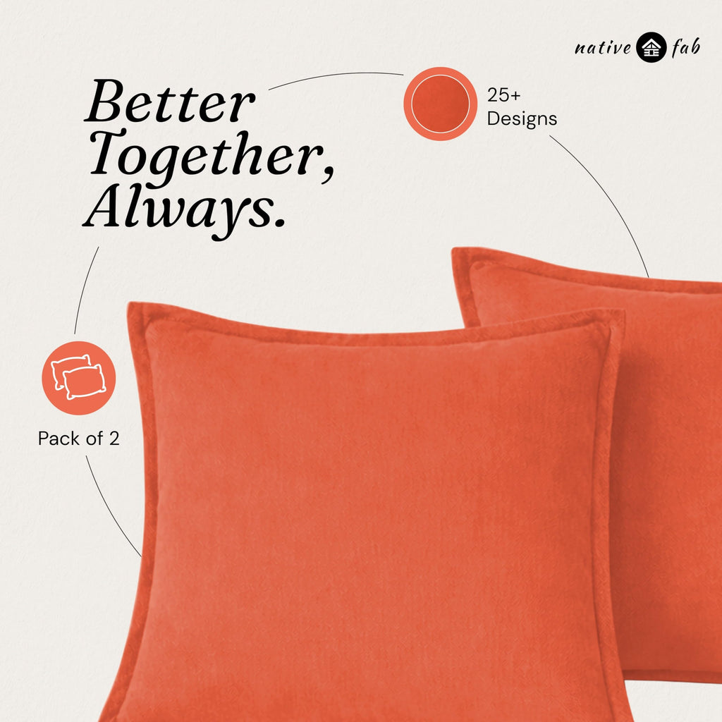 Native Fab Throw Pillow Cushion Cover for Sofa Couch Bed Comfort - Solid, Orange / 16" x 16" (Pack of 2) view 4