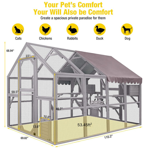Aivituvin Catio for Multiple Cats, Large 56.54ft² Outdoor Enclosure, Weatherproof w/ 2 Bridges, 7 Trails, 2 Houses, –