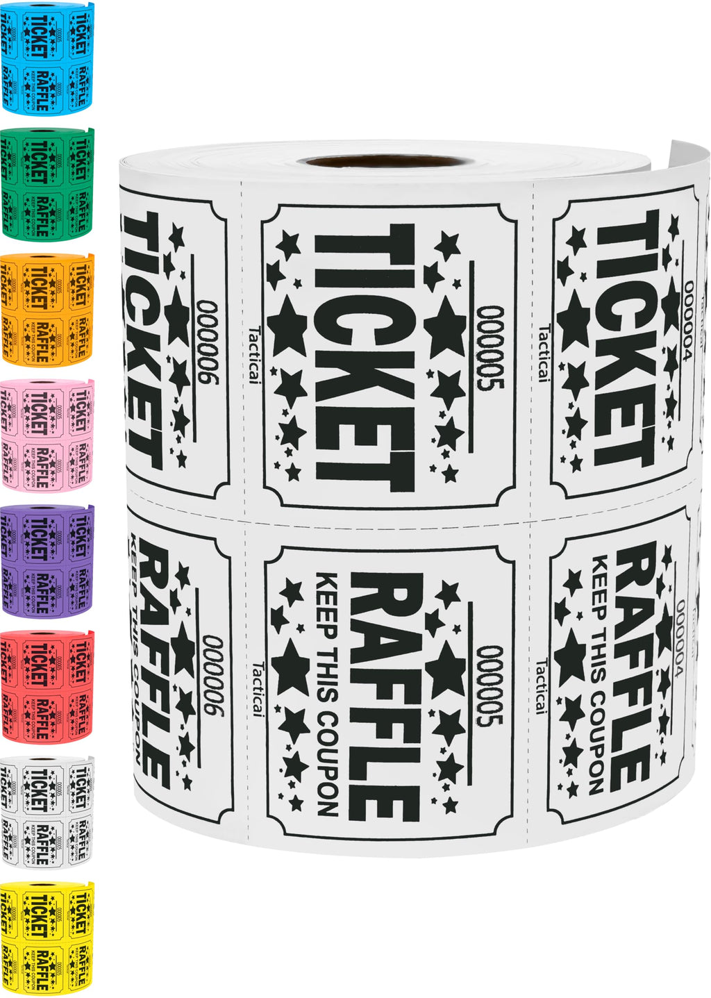 Tacticai 500 Raffle Tickets, Large 50/50 Double Roll - White