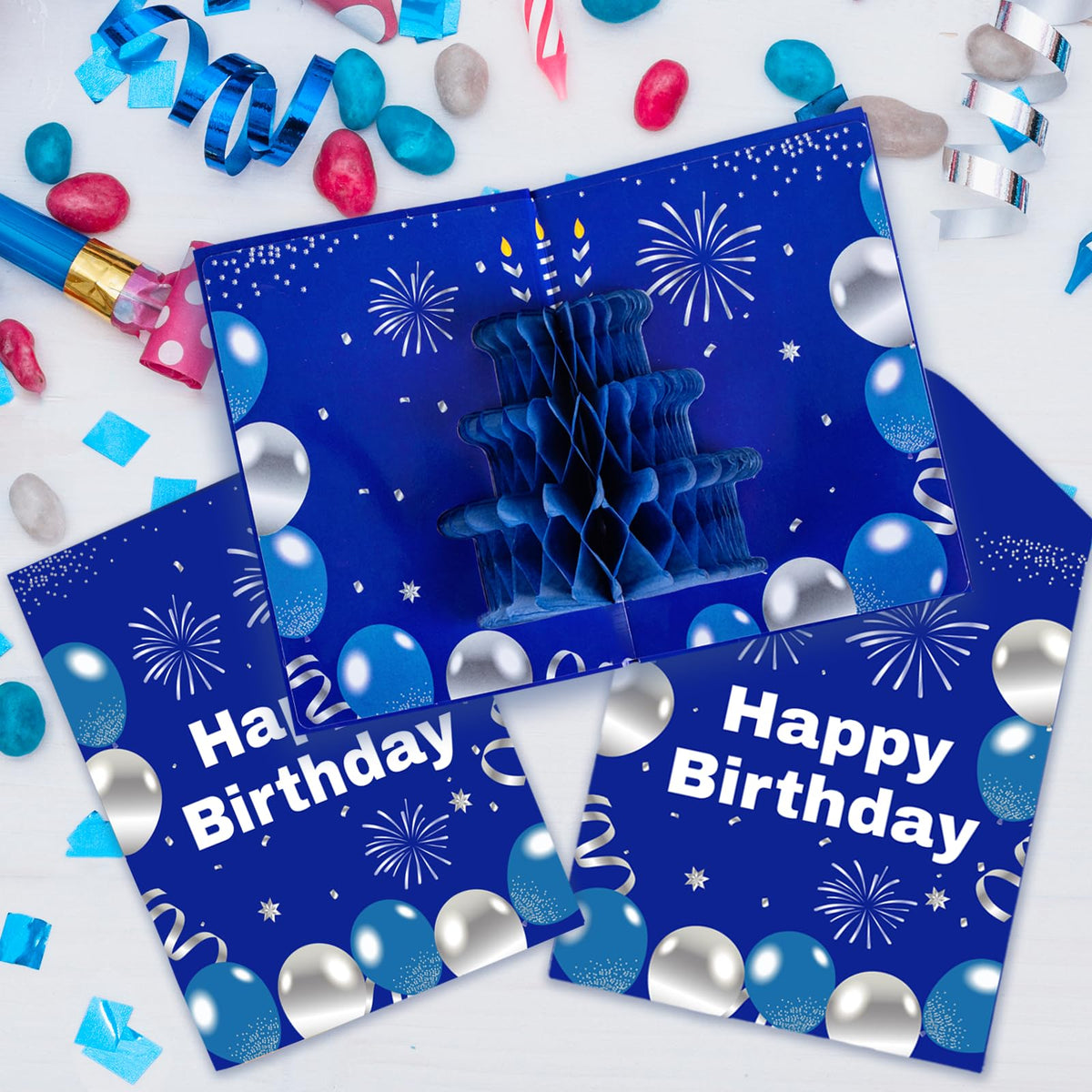 Marhpveua 6 Slots 3D Honeycomb Birthday Money Card Holder - Blue view 2