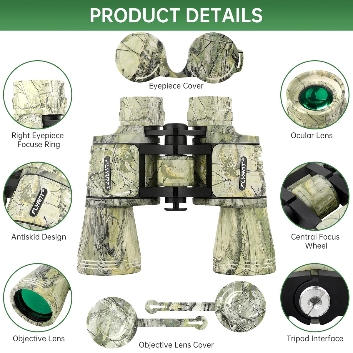 FLYANT 20x50 High Powered Binoculars for Adults, Waterproof Binoculars with Low Light Vision for Bird Watching Hunting