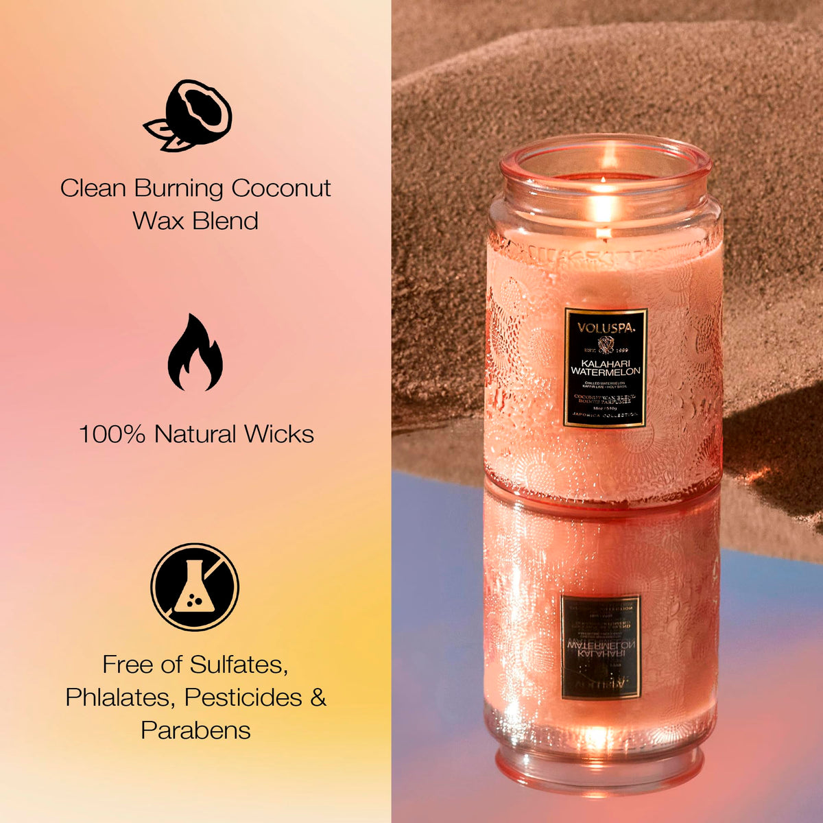 Voluspa Large Scented Candle Jar 18 Oz, 100 Hr Burn - 13 - Kalahari Watermelon view 4