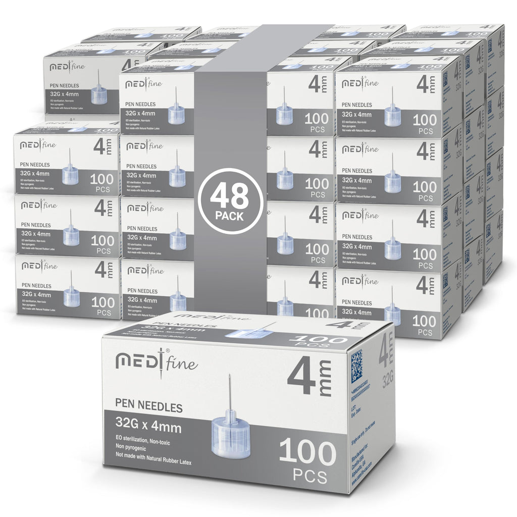 Medt Fine Insulin Pen Needles 32G 4mm - 48 Boxes of 100 Ct Bulk (Pack of 48)