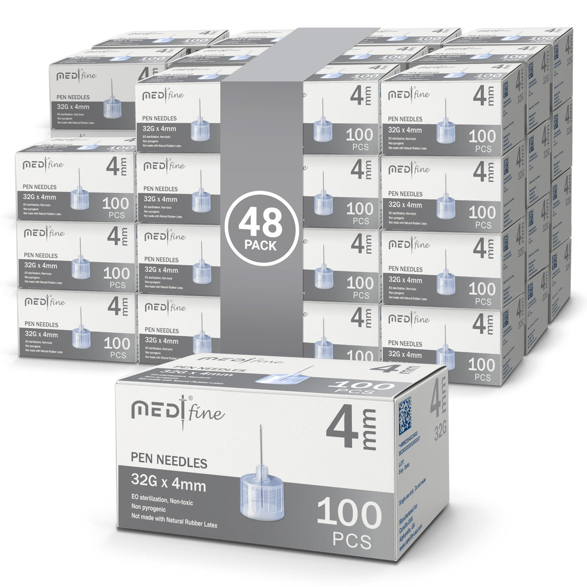 Medt Fine Insulin Pen Needles 32G 4mm - 48 Boxes of 100 Ct Bulk (Pack of 48)