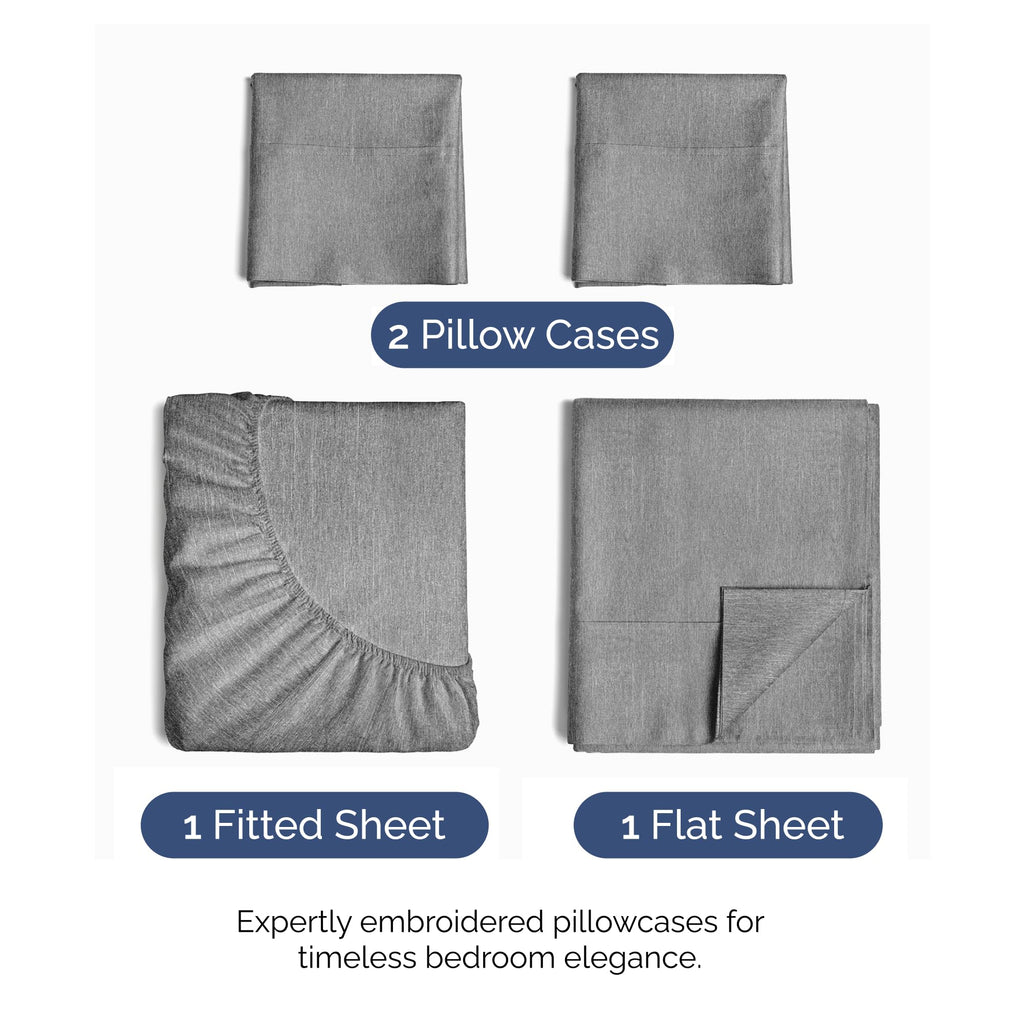 Full Size 4 Piece Sheet Set - Breathable & Cooling Sheets - Heathered Grey (additional view 1)
