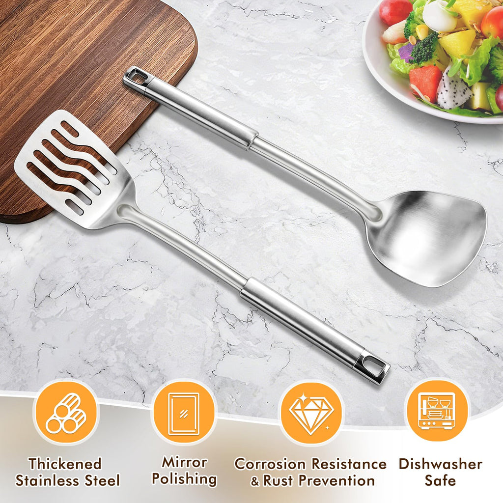 MemoGem Stainless Steel Spatula Set, Metal Solid & Slotted Turner - B. 2PC Spatula view 1