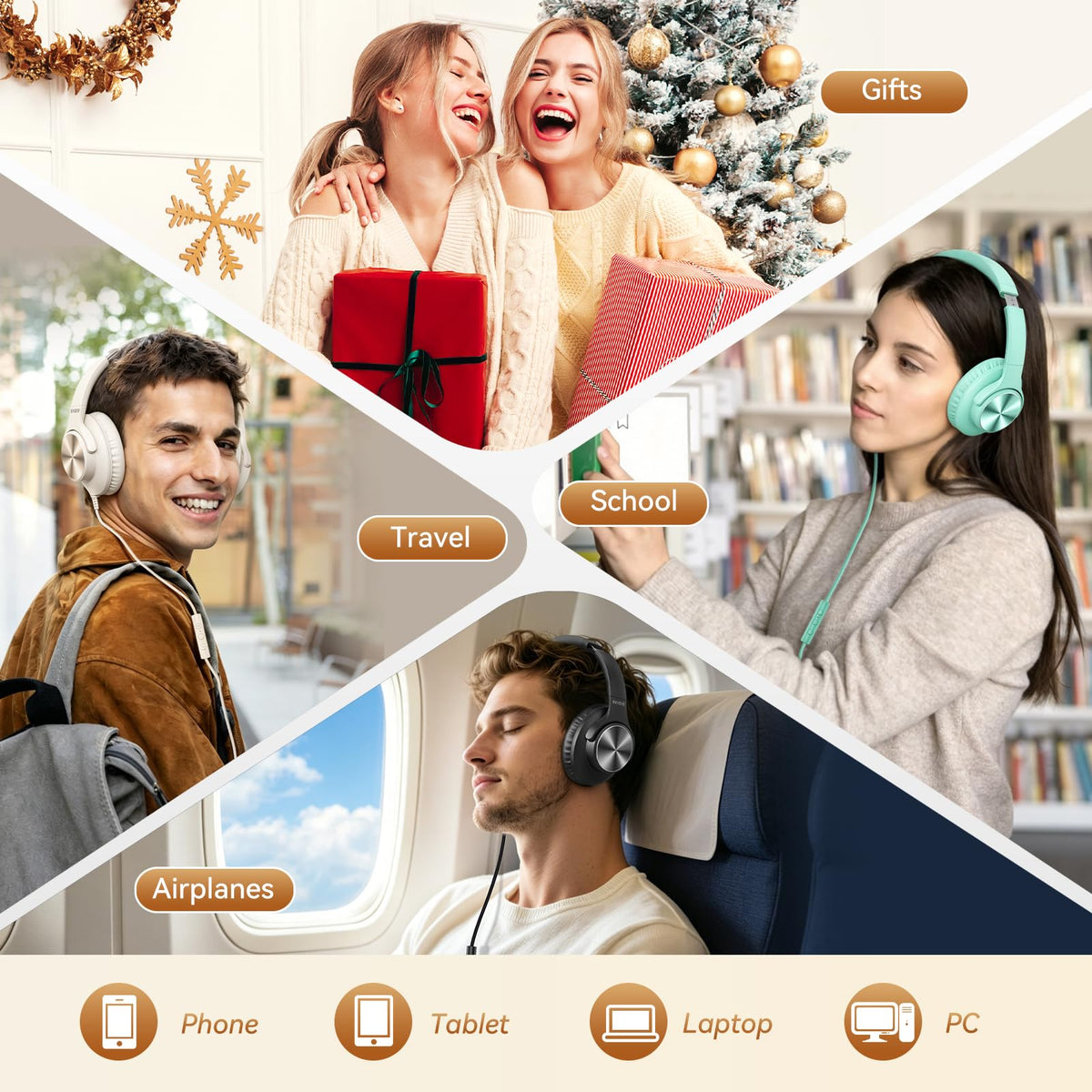 KVIDIO Wired Headphones with Mic - Beige view 7