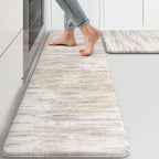 KIMODE Anti Fatigue Kitchen Mat, Abstract Farmhouse Kitchen Rugs Sets of 2 - Light Brown/Multi / 17.3" x 47"+17.3" x 29"--0.47 inches