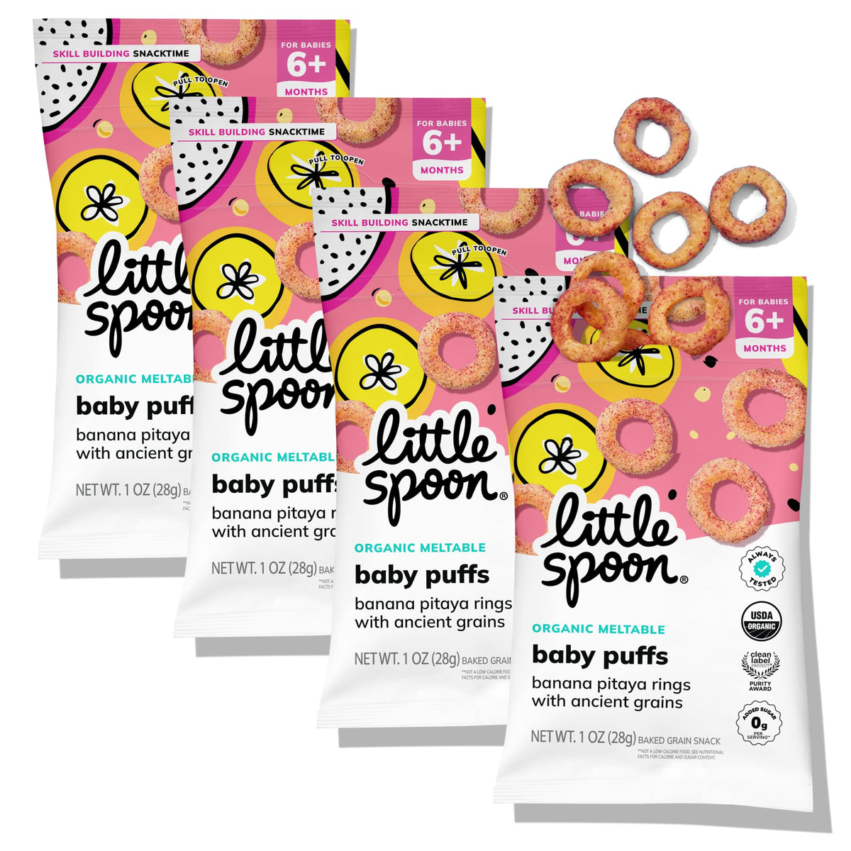 Little Spoon Meltable Baby Snacks, 1 Oz Bag, 4 Pack - Banana Pitaya