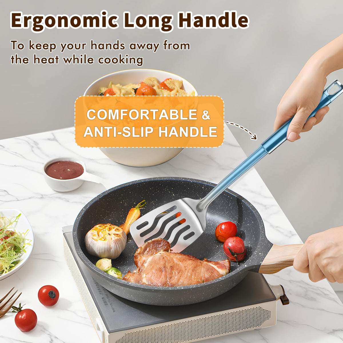 MemoGem Stainless Steel Spatula Set, Metal Solid & Slotted Turner - B. 2PC Spatula view 2