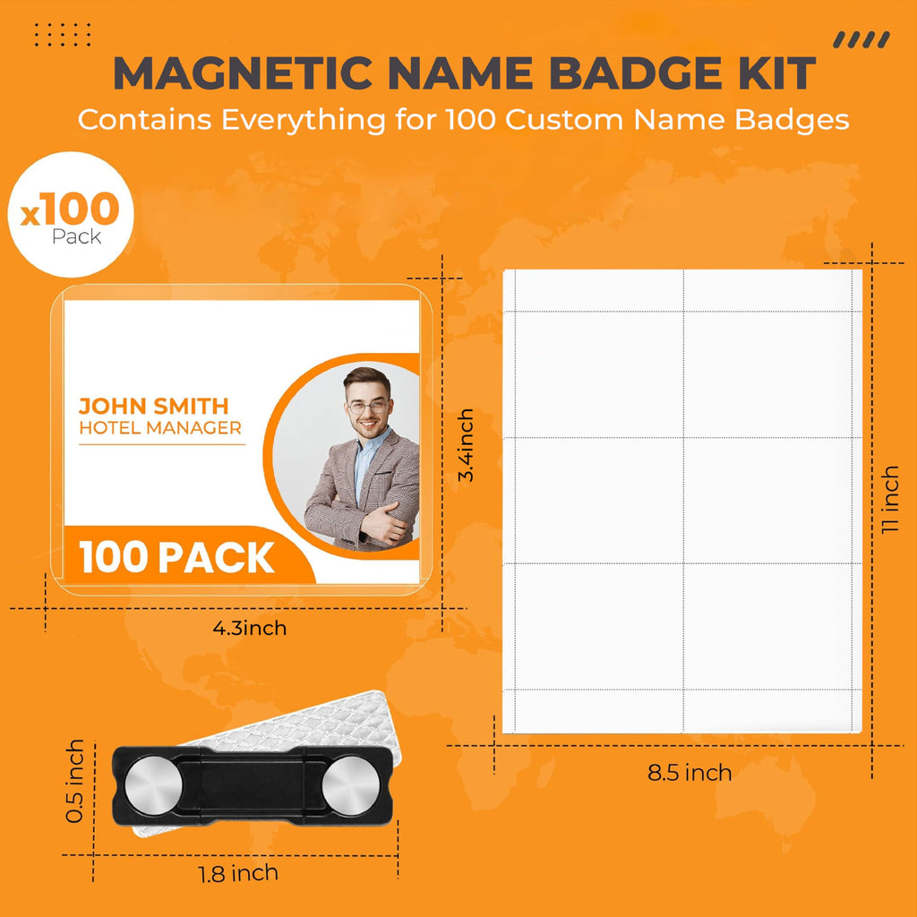 100 Pack of 4x3 Magnetic Name Badge Holders (White Printable Inserts Included) (additional view 2)