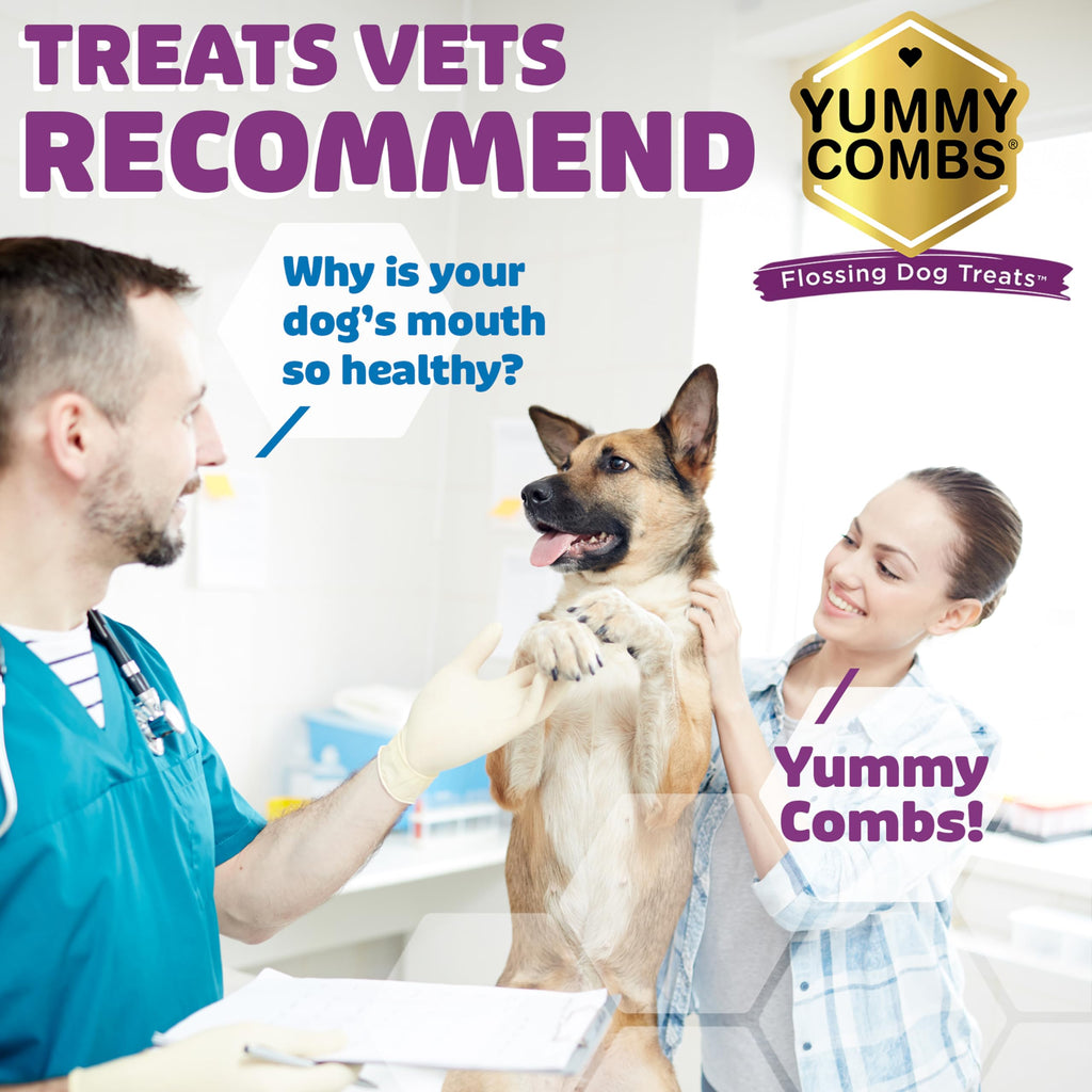 Yummy Combs Dog Dental Treats – Vet VOHC Approved – Delicious Chicken Protein – Removes Tartar with Cleaning Comb Shape