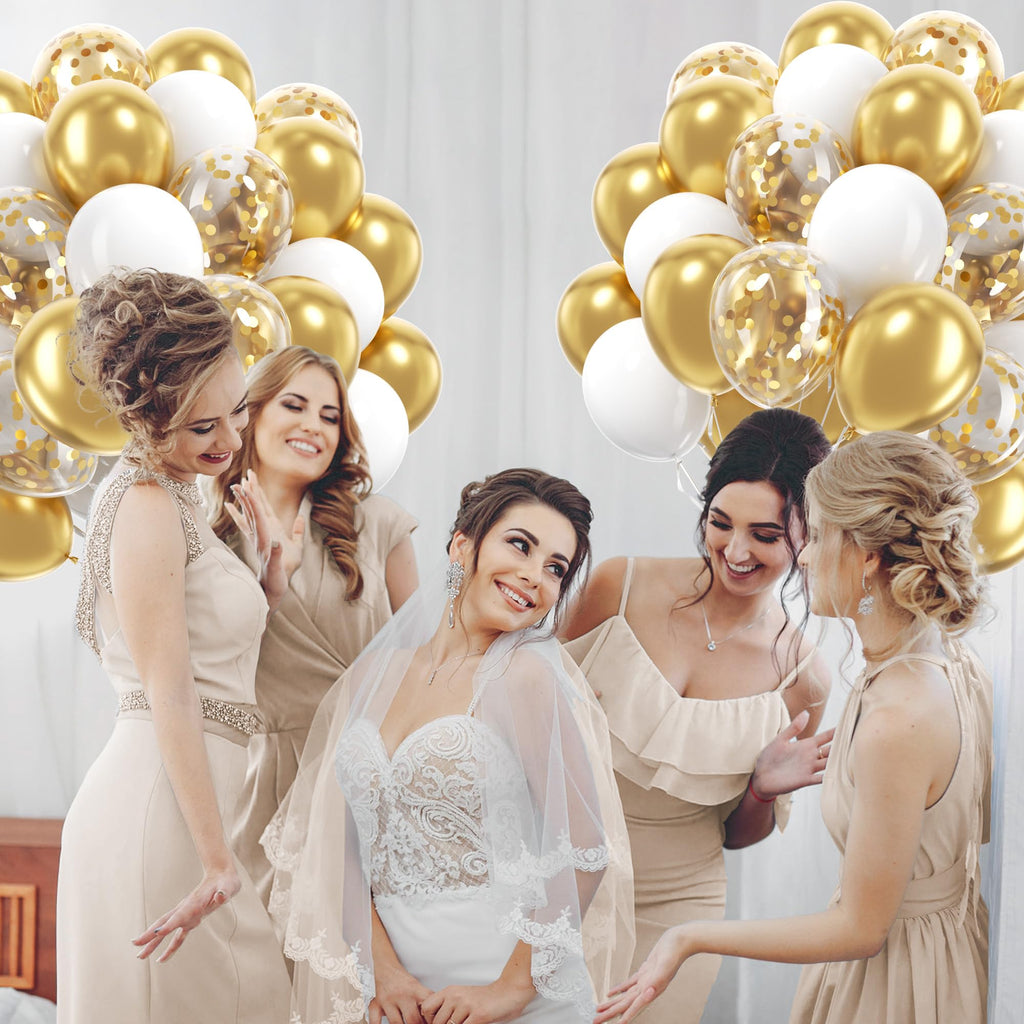 60pcs 12inch Confetti Balloons - White Gold view 5