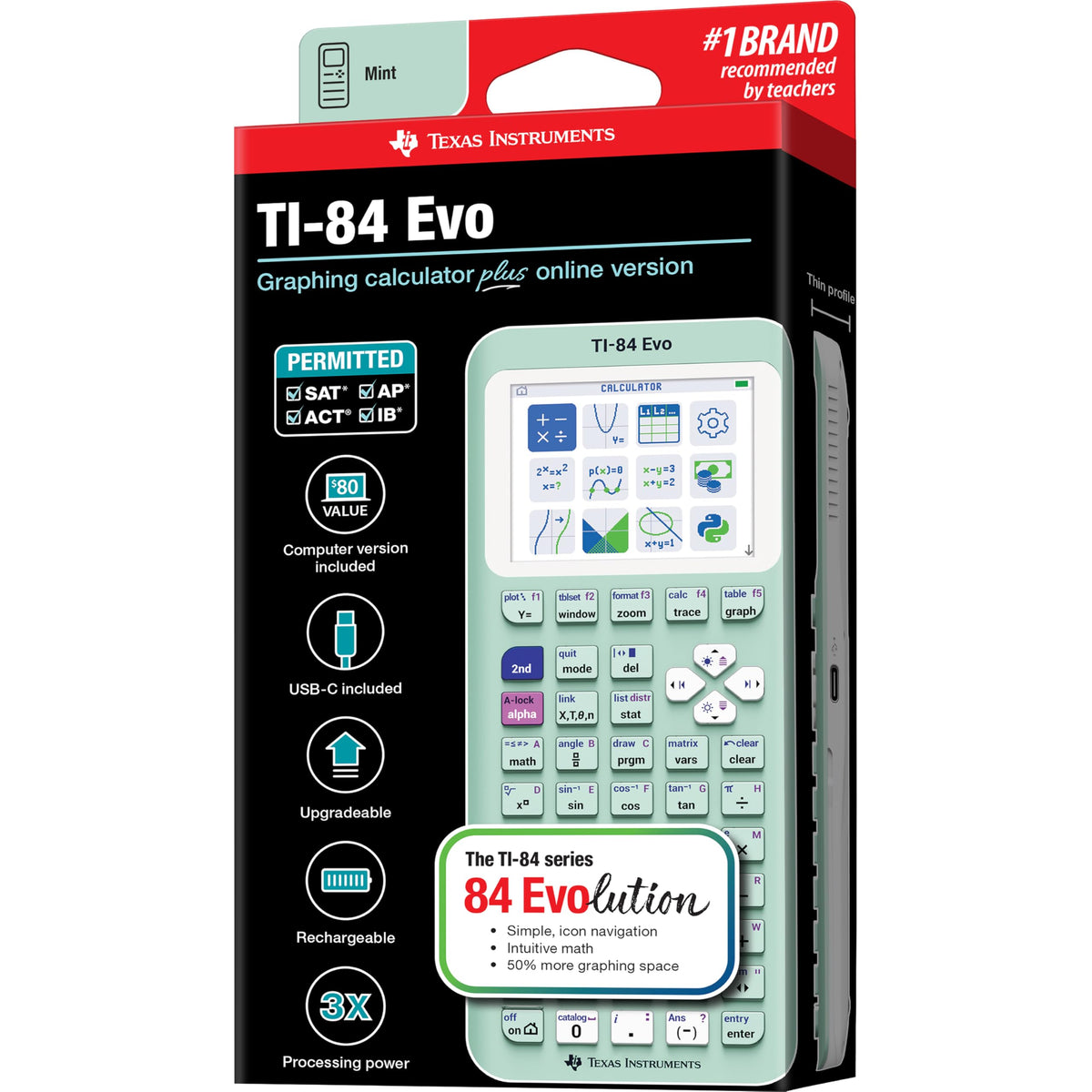 TI-84 Evo Graphing Calculator Texas Instruments, Mint (84EVO/FC/1L1/A4)