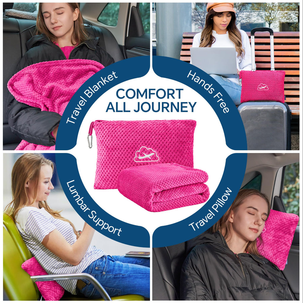 BEDELITE Travel Blanket with Bag, Jacquard Fleece Blanket 65"x40" - Hot Pink view 3