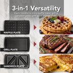 OVENTE Electric Sandwich, Panini and Waffle Maker Set, Black GPI202B (additional view 7)