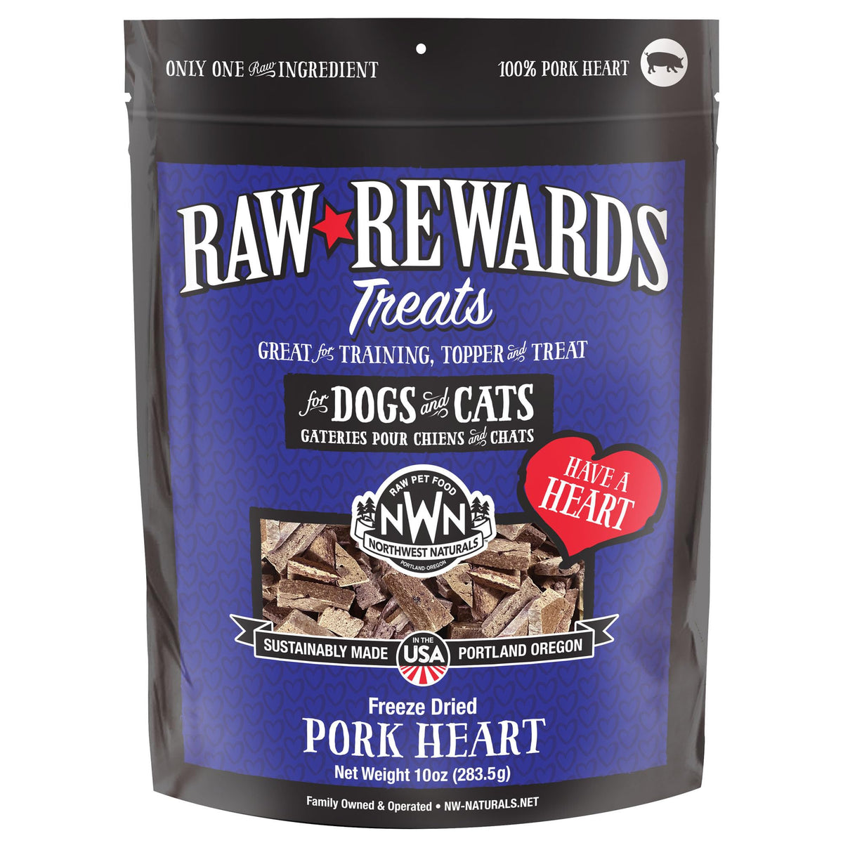 Northwest Naturals Raw Rewards Freeze-Dried Pork Heart Treats for Dogs and Cats