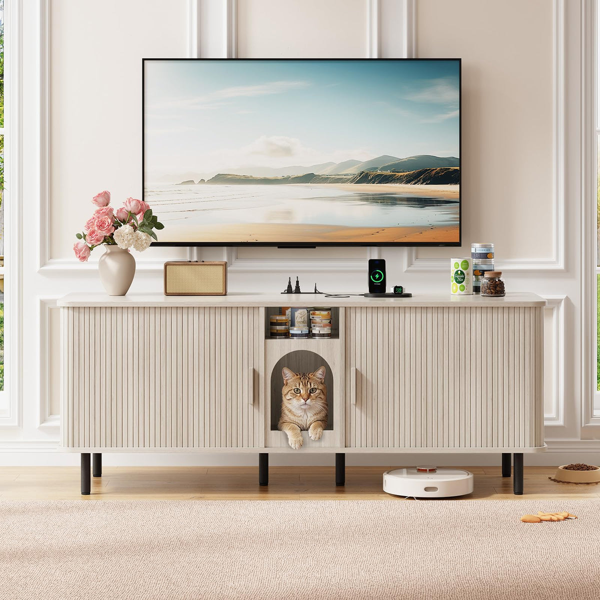 ONBRILL 65 Inches Cat Litter Box Enclosure for 2 Cats