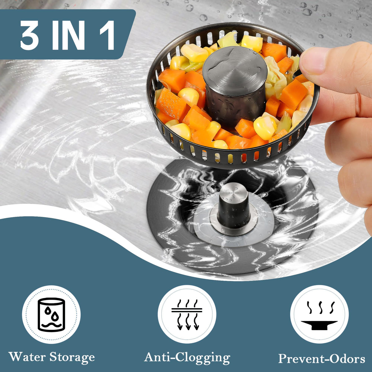 TGOSOMT Kitchen Sink Drain Strainer Stopper, Anti-Clog & Quick Drain (additional view 1)