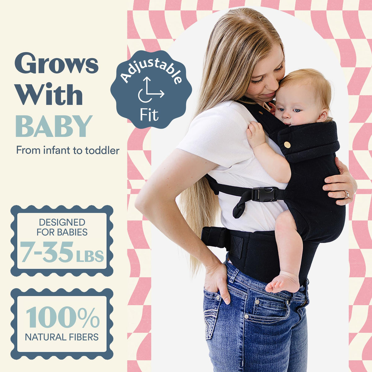 Ergonomic Hip-Healthy Baby Carrier, Front and Back Carry, 7-35 lbs - Black view 2