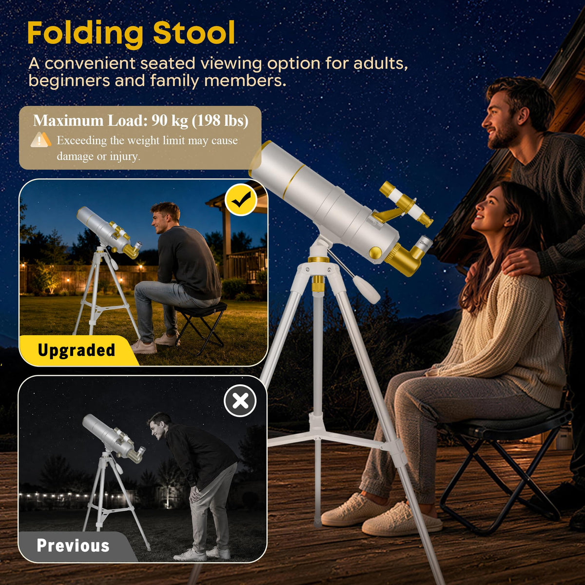 UncleHu 90mm Aperture 600mm Telescope for Adults Astronomy &Kids with Stool (additional view 1)