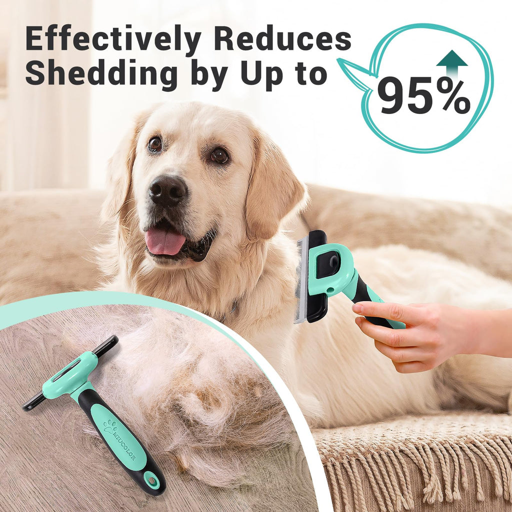 MIU COLOR Pet Grooming Brush Deshedding Tool for Dogs & Cats - Spring Green / Short and Medium Hair view 2