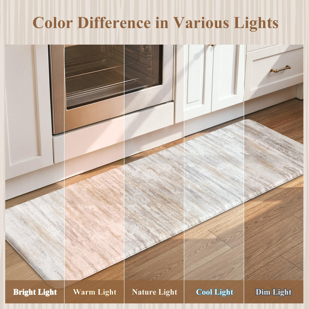 KIMODE Anti Fatigue Kitchen Mat, Abstract Farmhouse Kitchen Rugs Sets of 2 - Light Brown/Multi / 17.3" x 47"+17.3" x 29"--0.47 inches view 6