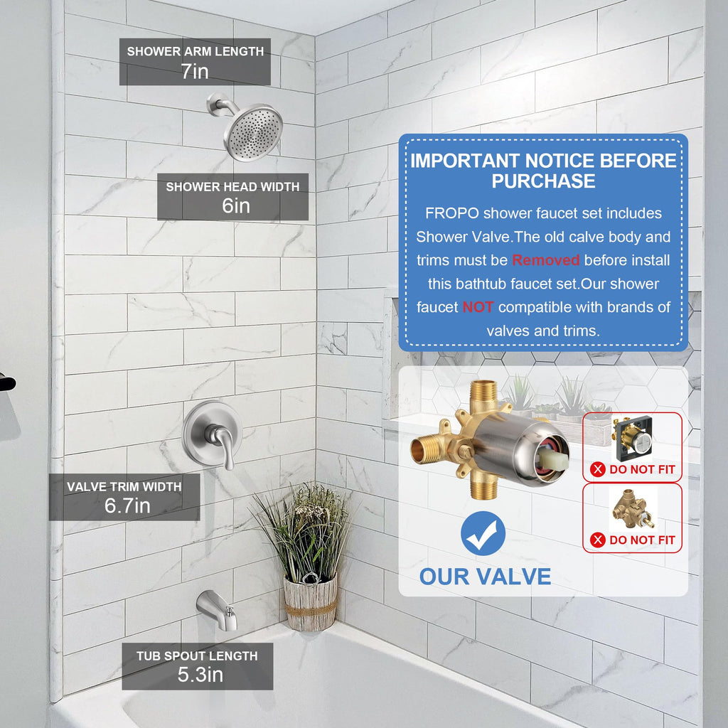FROPO Shower Tub Faucet - Brushed Nickel view 1