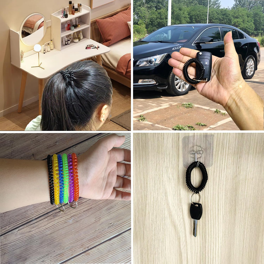 36 Pack Spring Spiral Wrist Coil Key Chain, Wristband Key Ring - Black view 3