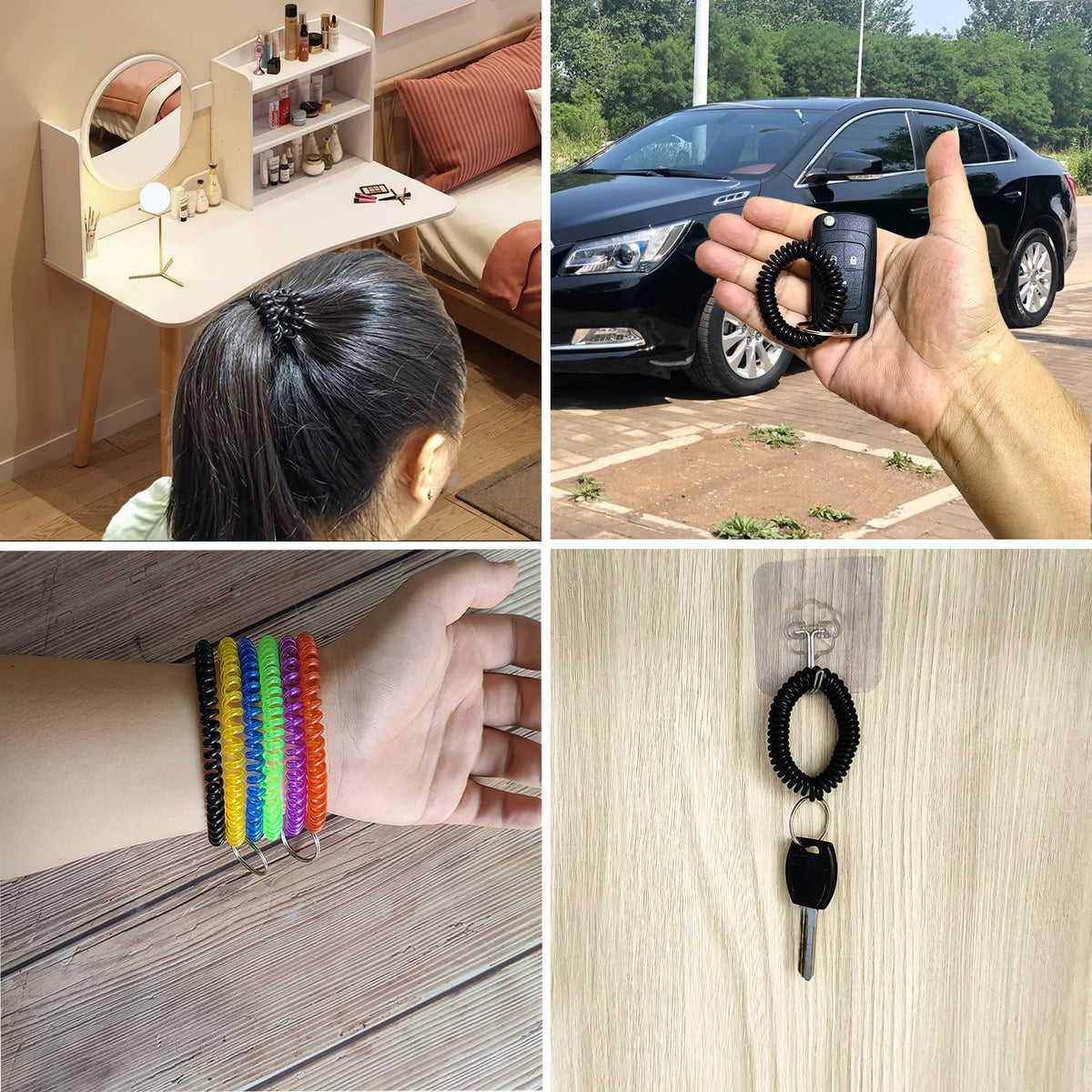 36 Pack Spring Spiral Wrist Coil Key Chain, Wristband Key Ring - Black view 3