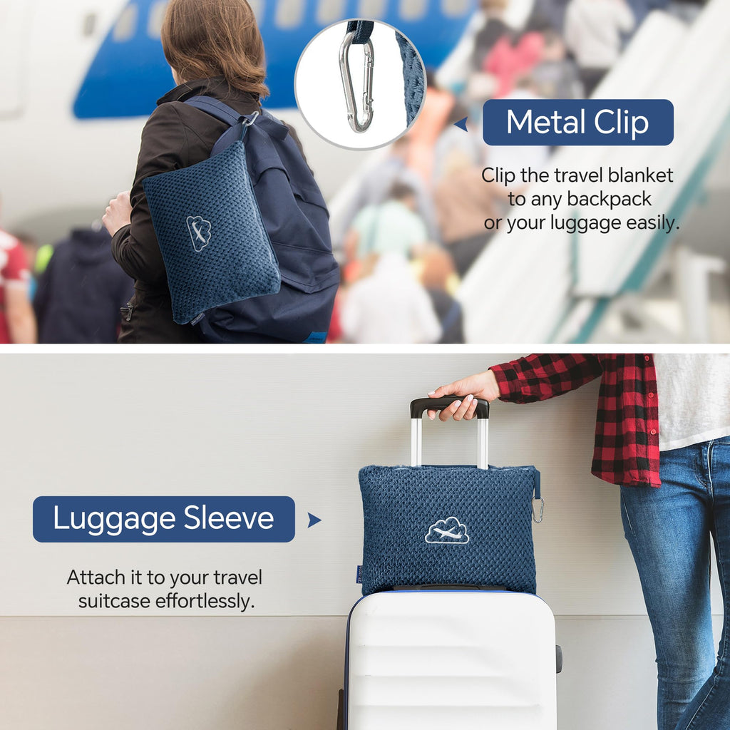 BEDELITE Travel Blanket with Bag, Jacquard Fleece Blanket 65"x40" - Navy view 3