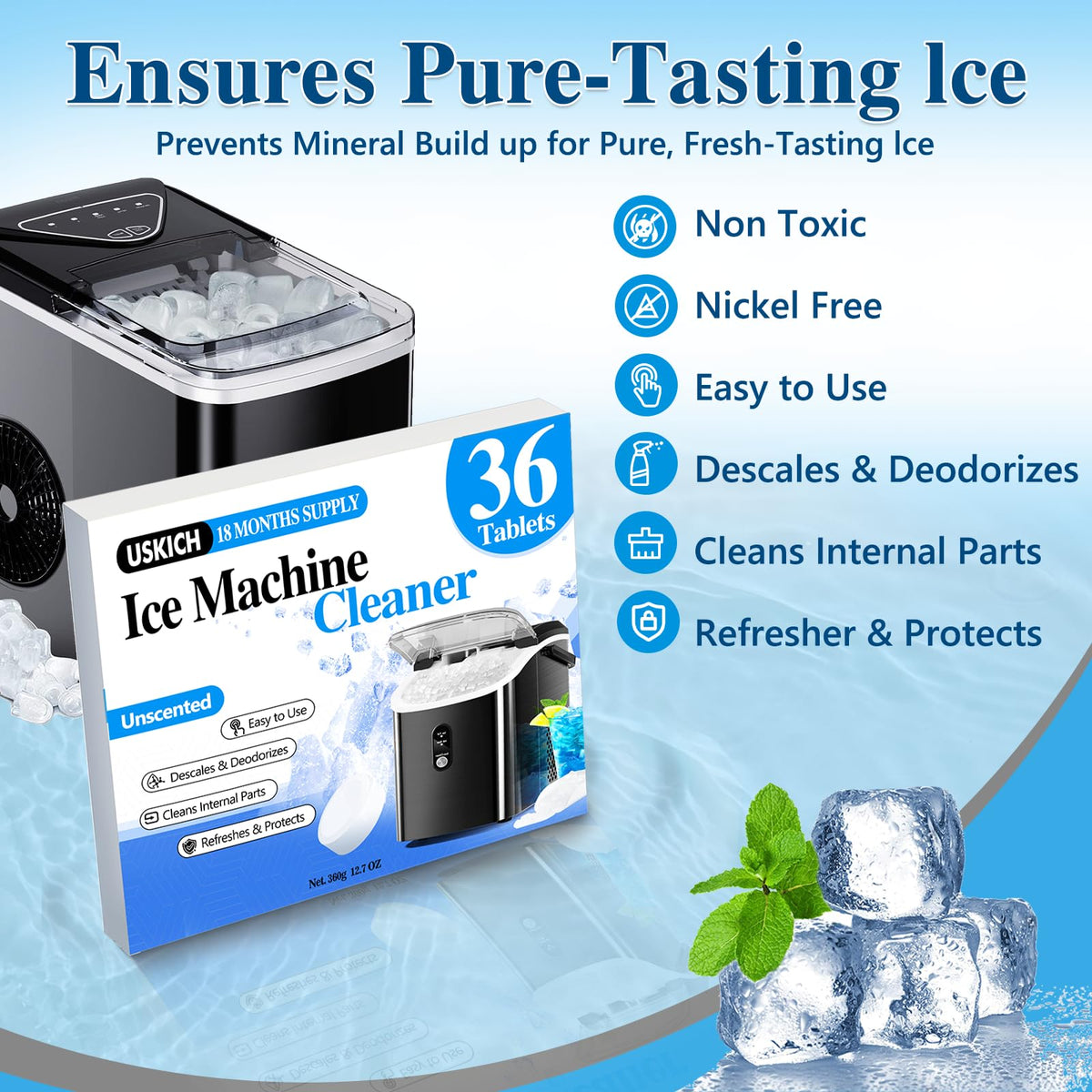 USKICH Ice Machine Cleaner Descaler Tablets-36Pack Ice Maker Cleaner (0001) (Pack of 36)