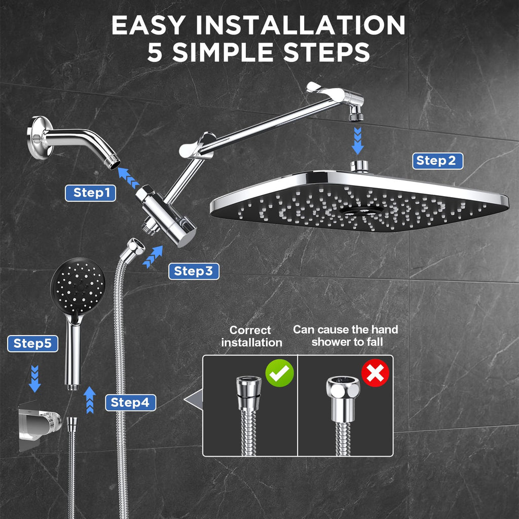 Veken 14" Wide Rain Shower Head with Handheld,Full Body Coverage & Spa-Like (SHC5V404)