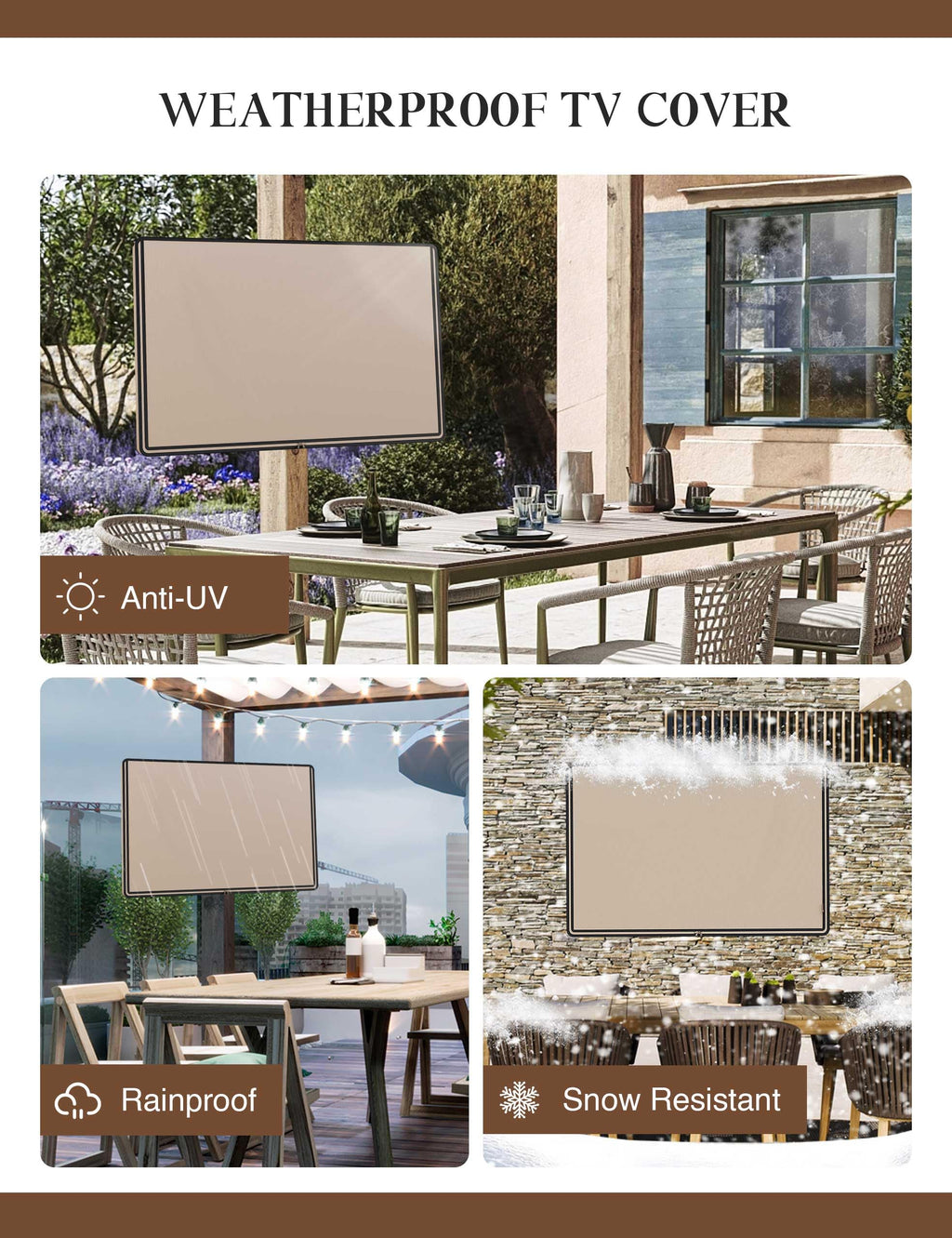 iBirdie Outdoor TV Cover 70 to 75 inch Waterproof and Weatherproof, – Brown (iBirdie TV Cover Zipper Brown 70" - 75")