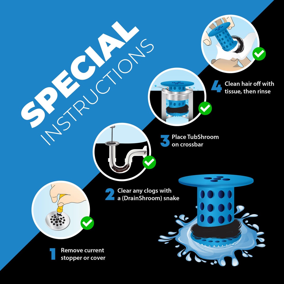 TubShroom The Revolutionary Tub Drain Protector Hair - Blue view 6