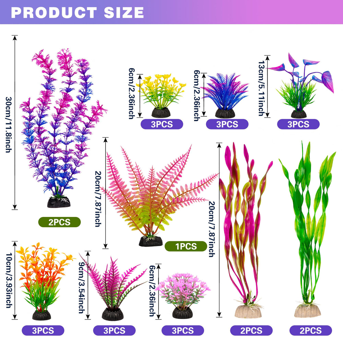 Ameliade Artificial Aquarium Plastic Plants Fish Tank Decorations, 25PCS (additional view 1)