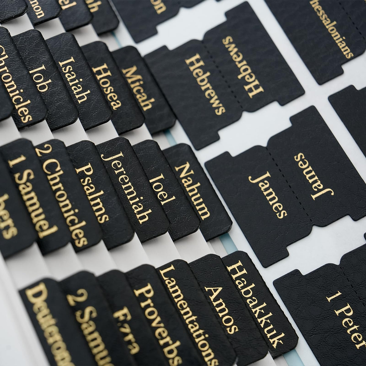 XKDOUS Leather Bible Tabs, Gold Foil Bible Tab, Bible Book Tabs - Black