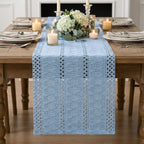 Artoid Woven Farmhouse Hollow Table Runner - Sky Blue / 12" x 48", Table Runner view 2