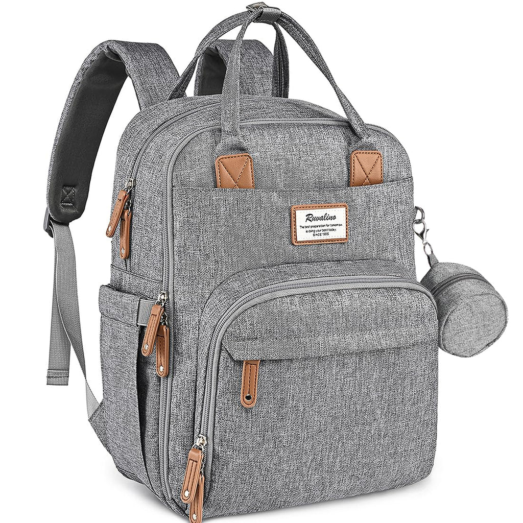 RUVALINO Baby Diaper Bag Backpack with Changing Pad, Waterproof, – XL Gray (YW168)